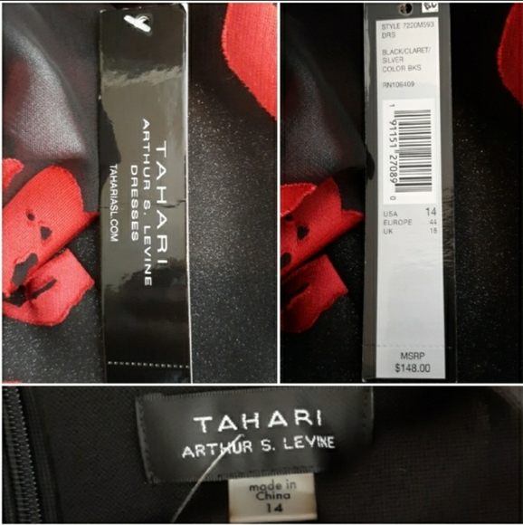 Tahari Black and Red Foil Floral Dress - Picture 8 of 8
